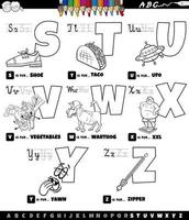 educational cartoon alphabet set from S to Z color book page vector