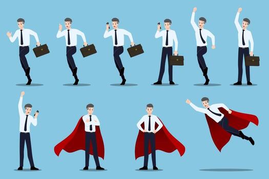 Flat design concept of Businessman with different poses vector