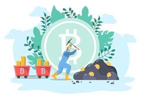 Cryptocurrency Illustration Flat Design with Businessman Miner vector