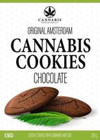 White package design with cannabis chocolate cookies and marijuana leafs in volumetric style. White cover design for cannabis products in minimalistic style vector