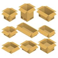 Set of isometric open cardboard boxes, parcels isolated on white background. Vector illustration flat design.