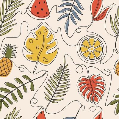 Tropical Summer Pattern One Line Art Background