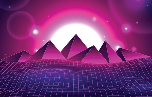 Retro Futurism Line and Pyramid Shapes Background Concept