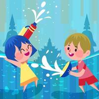 Enjoy Splashing Water In Songkran Festival vector