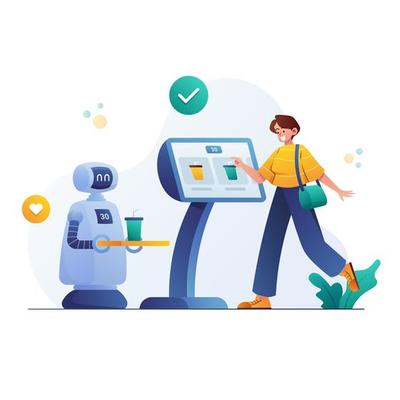 Purchasing Drink at Automatic Service Robot Machines