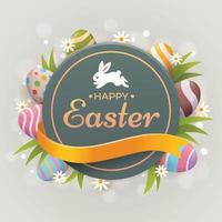 Happy Easter Greeting With Eggs And Bunny vector