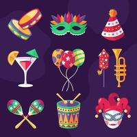 Rio Festival Carnival Icons Set vector