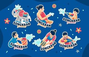 Cute Songkran Festival Sticker Set vector