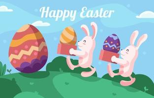 Easter Day Bunny Collecting Eggs vector