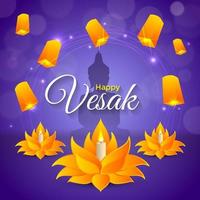 Happy Vesak with Sky Lantern Festival vector