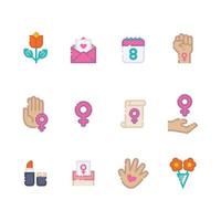 Set of 8 March Womens Day Icon vector