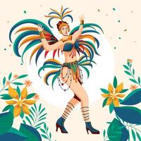 Bailarina de samba brasileña bailando en el evento de carnaval de Brasil vector