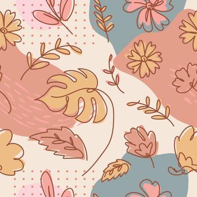 One Line Art Floral Seamless Pattern