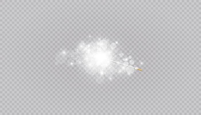 Magic wand with heart shaped snowflakes in a flat style in continuous drawing lines. Trace of white dust. Magic abstract background isolated on background. Miracle and magic. Vector illustration flat design.