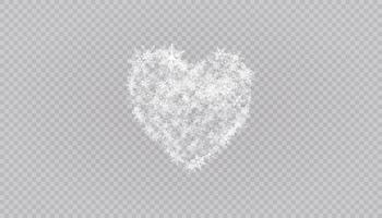 Heart shaped snowflakes in a flat style in continuous drawing lines. Trace of white dust. Magic abstract background isolated on background. Miracle and magic. Vector illustration flat design.