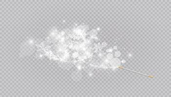 Magic wand with heart shaped snowflakes in a flat style in continuous drawing lines. Trace of white dust. Magic abstract background isolated on on transparent background. Miracle and magic. Vector illustration flat design.