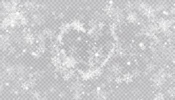 Heart shaped snowflakes in a flat style in continuous drawing lines. Trace of white dust. Magic abstract background isolated on background. Miracle and magic. Vector illustration flat design.