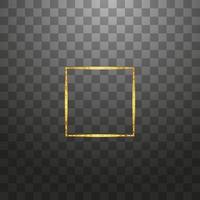 Gold shiny glowing vintage frame isolated background. Golden luxury realistic rectangle border. Vector illustration