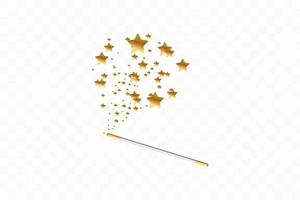 Magic wand with a stars background. Trace of gold dust. Magic abstract background isolated. Miracle and magic. Vector illustration flat design