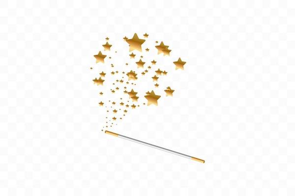 Magic wand with a stars background. Trace of gold dust. Magic abstract background isolated. Miracle and magic. Vector illustration flat design