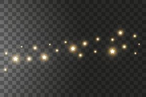 The dust sparks and golden stars shine with special light. Vector sparkles on a background. Christmas light effect. Sparkling magical dust particles.