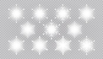 Vector big set of white light Snowflakes design element background. Different designs.