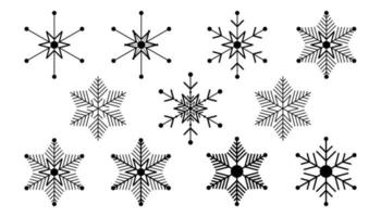 Vector big set of black Snowflakes design element on white background. Different designs.