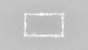 Rectangular winter snow frame border with stars, sparkles and snowflakes background. Festive christmas banner, new year greeting card, postcard or invitation vector illustration