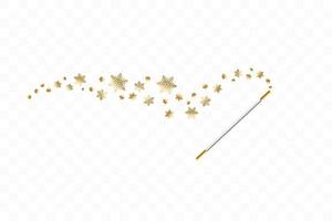 Magic wand with snowflakes. Trace of gold dust. Magic abstract background isolated. Miracle and magic. Vector illustration flat design