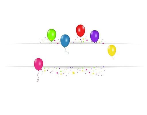 Blank banner with color balloons and confetti. Vector festive background. Happy birthday concept