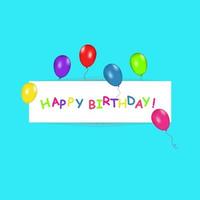 Blank banner with color balloons isolated on white background. Vector festive background. Happy birthday concept