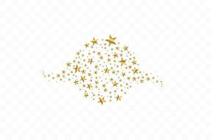 Set of golden falling stars. Cloud of golden stars isolated background. Vector illustration. Meteoroid, comet, asteroid, stars