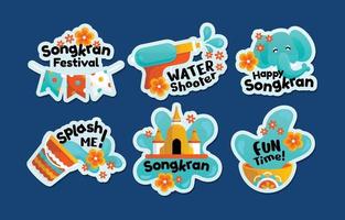 Flat Style Colorful Songkran Festivity Stickers vector