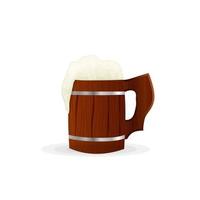 Wooden Beer Glass with beer foam in Cartoon Style Isolated on White Background vector