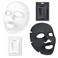 Black and white facial cosmetics mask. 3D Realistic vector illustration. Package design for face mask isolated on white background.