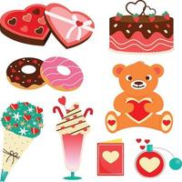 valentine object set flat color vector