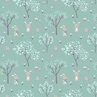 Easter seamless pattern with hand drawn cute bunnies happy on green background vector