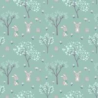 Easter seamless pattern with hand drawn cute bunnies happy on green background vector