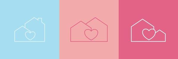 Set of minimal house icon with heart, Vector illustration.