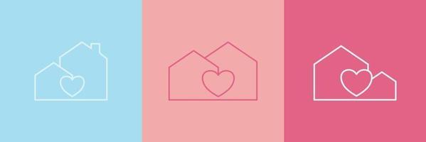 Set of minimal house icon with heart, Vector illustration.