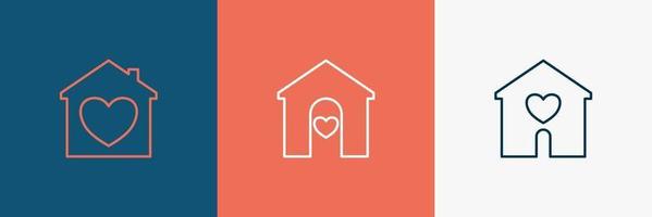 Set of minimal house icon with heart, Vector illustration.