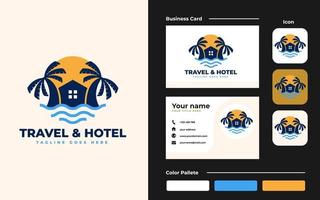 Logotipo de la casa de playa y plantilla de diseño de tarjeta de visita: bueno para usar en resort de playa, villa y hotel de playa vector