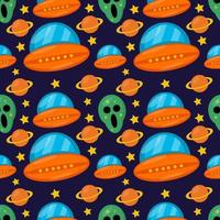 alien with spaceship seamless pattern illustration background vector