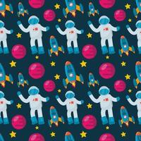 astronaut with spaceship seamless pattern illustration background vector