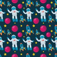 astronaut with spaceship seamless pattern illustration background vector