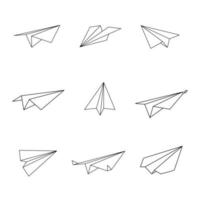 Set of origami planes in outline shape, Vector illustration.