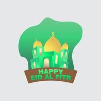 feliz eid al fitr ilustración plana islámica con vector de mezquita