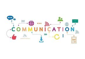 Vector illustration of a communication concept. The word communication with colorful icons