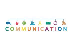 Vector illustration of a communication concept. The word communication with colorful icons