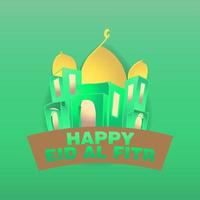 Happy Eid al Fitr Islamic Flat illustration with mosque vector